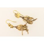 Pair of Italian or Maltese seed and filigree pendant earrings, 19th Century, worked as bunches of