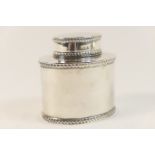 George V silver tea caddy, by Mappin & Webb, Birmingham 1913, plain oval section with gadrooned