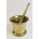 Polished bronze pestle and mortar, probably 18th Century, traditional form, 16cm diameter, height