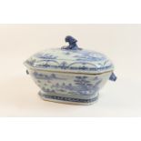 Chinese blue and white export covered tureen, late 18th/early 19th Century, typical canted square