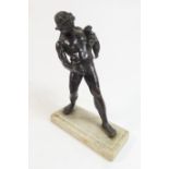 After the Antique, Young satyr with a wineskin, 19th Century, dark brown patinated bronze mounted on