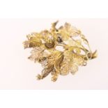 Maltese gold filigree floral brooch, circa 1900-20, unmarked, 80mm x 45mm, weight approx. 10.3g