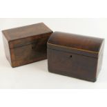 George IV mahogany dome topped tea caddy, crossbanded throughout and opening to a comparted
