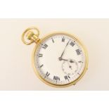 George V 18ct gold open faced pocket watch, Birmingham 1928, 43mm white enamel dial with Roman
