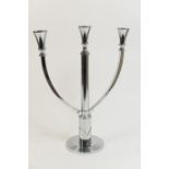 WMF Hotel chromium plated three branch candelabrum, in the Art Deco style, height 39cm