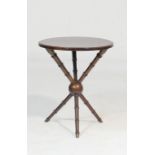 Mahogany circular gypsy table, on simulated bamboo supports, 51cm diameter, height 61cm