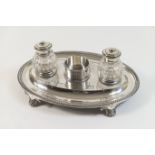 Elkington & Co. electroplated presentation inkstand, dated 1874, oval form with gadrooned border
