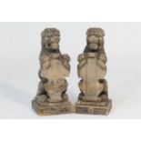 Pair of carved oak heraldic lions, 19th Century, 56cm