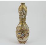 Japanese Satsuma double gourd vase, late Meiji (1868-1912), slender form decorated with panels of