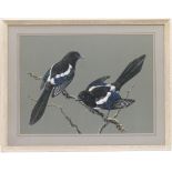 David Scott (Contemporary), Magpies, Two for Joy, watercolour and gouache, signed, titled verso,