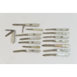 Fifteen silver and mother of pearl folding fruit knives, including an Edwardian example with