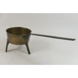 Victorian brass and wrought iron brazier pan, raised on three spur feet, 28.5cm diameter