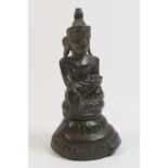 Antique bronze Buddha, possibly Cambodian (Khmer), 19th Century or earlier, seated in bhumisparsh