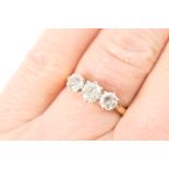 Diamond three stone ring, similarly sized brilliant cut diamonds totalling approx. 1ct, in white