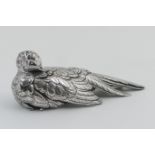 Chrome plated bronze paperweight, cast as a pheasant preening, length 15.5cm
