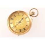 Victorian Swiss 14ct gold lady's fob watch, circa 1890, the gilt dial centre chased with flowers