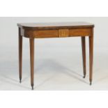 George III mahogany and inlaid folding tea table, crossbanded and with boxwood line inlays, the