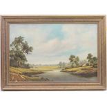 John Charles Moody (1884-1962), Tranquil river landscape, signed oil on canvas, 60cm x 90cm