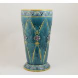 Minton Secessionist majolica stick stand, date code for 1914, tapered cylinder form decorated with