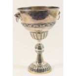 Arts and Crafts style electroplated pedestal bowl, circa 1900, hand worked and planished, with