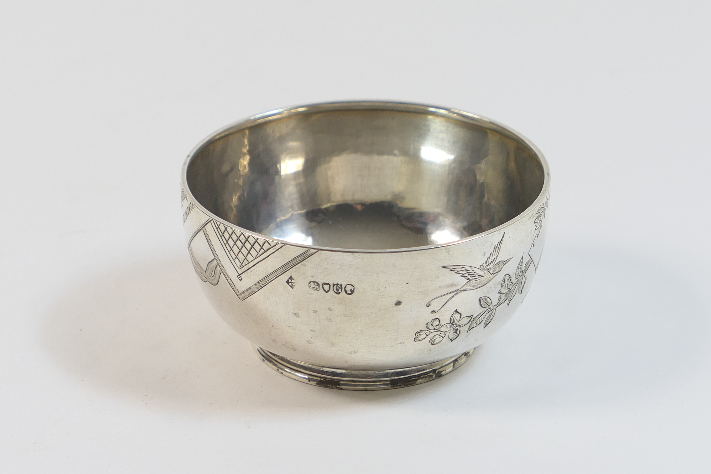 Victorian silver Aesthetic period bowl, by Martin Hall & Co., London 1882, worked in a Japonesque