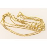 14ct gold guard chain, having bar and belcher links, the clasp marked '585', length 136cm, weight