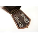 Pair of antique rose diamond pendant earrings, early 19th Century, having a pear shaped open pendant