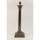 Walker & Hall silver plated Corinthian column table lamp base, in need of rewiring, height to the