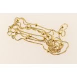 18ct gold bead and box link guard chain, length 81cm, weight approx. 12.4g