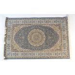 Iranian Paelzan style rug, grey field within a sky blue border, size approx. 230cm x 148cm