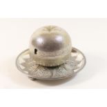 Unusual electroplated grapefruit dish, worked as a grapefruit with matted finish, clear glass liner,