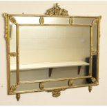 Modern git framed overmantel mirror in the Adam style, late 20th Century, rectangular form