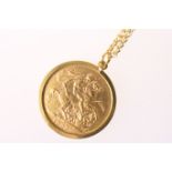 King Edward VII sovereign, 1903, mounted as a pendant, on a 9ct gold flattened curb link necklace,