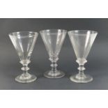 Three early Victorian conical ale glasses, with blade knop stems, height 17cm