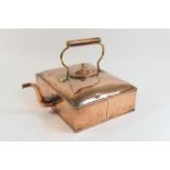 Unusual estate made copper range kettle, late 19th Century, square form, initialled 'JCR', 34cm x