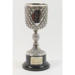 Victorian silver chalice by Edward Ker Reid, London 1863, U-shaped bowl worked with trellis and