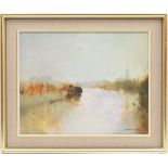 George Thompson (1934-2019), River Dee from the Grosvenor Bridge, oil on canvas, signed, titled to a