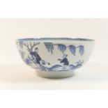 Chinese blue and white bowl, late 18th Century, decorated with the fisherman and boy pattern, the