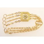 Maltese 20ct gold chatelaine chain, having three fancy link chains supporting a three colour gold