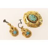 Victorian gold and turquoise brooch, circa 1880, centred with a cluster of turquoise stones within a