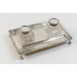 George V silver inkstand, by Harris & Sons, London 1913, rectangular form with gadrooned