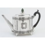 George III silver teapot on stand, by Henry Chawner, London 1792, the fluted teapot with ebony