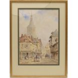 Pierre le Boeuff (active circa 1899-1920), Busy Continental street scene, watercolour, signed,