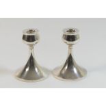 Pair of Pair of George VI silver dwarf candlesticks, maker WA, Birmingham 1949, in a modernist