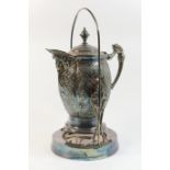 Late Victorian electroplated argyle, circa 1890, the ovoid jug decorated with exotic birds flying