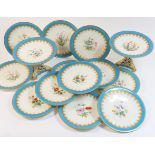 Victorian china dessert service, circa 1870, comprising two tall comports and twelve dessert plates,