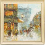Chen Hong (20th Century), Parisian street scene, oil on board, signed 65cm x 75cm