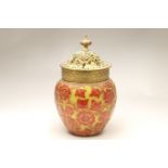 French cameo glass pot pourri vase, circa 1900, shouldered ovoid form with a cast brass pierced
