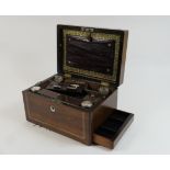Victorian rosewood and mother of pearl inlaid vanity box, circa 1850, having a fitted interior