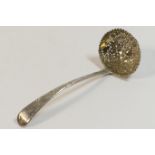 George III silver spoon, re-worked as a sifting spoon and later engraved and gilded, 16.5cm,